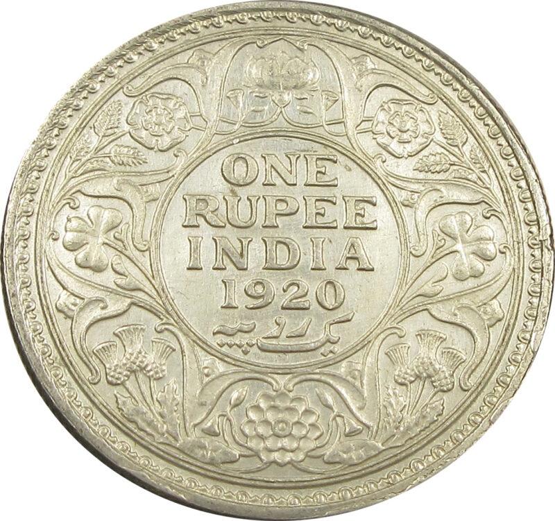 1920-one-rupee-king-george-v-calcutta-mint-aunc-grade-gk-1041 Rev