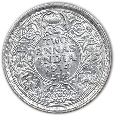 two annas coin 1914 British India