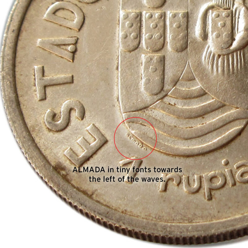 1 Rupia - 1935 1 Rupee Portuguese India Coin - UNC Condition - Image 3