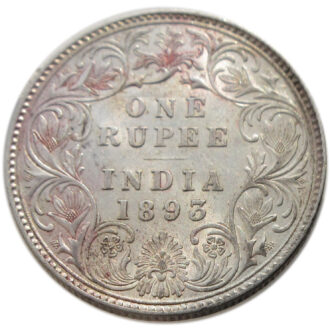 1893 Silver One Rupee Victoria Empress Calcutta Mint -AUNC with Luster RARE