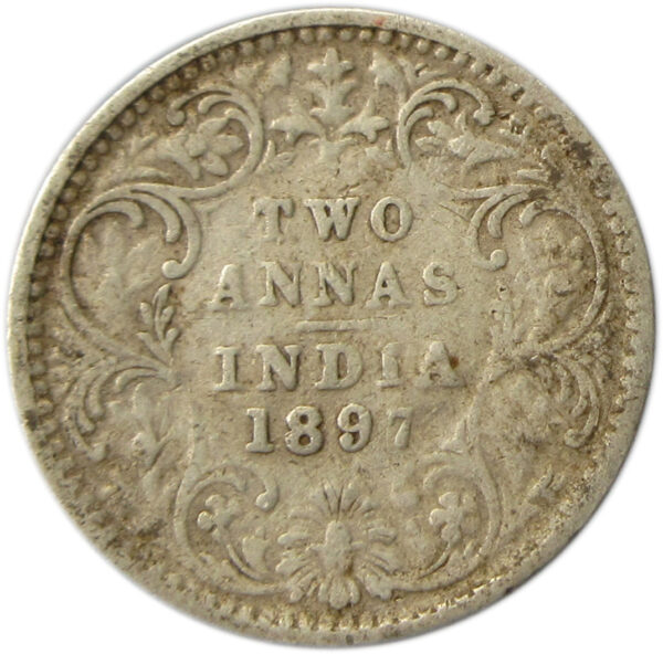 1897 Silver Two Annas Victoria Empress Bombay Mint "Incused B"