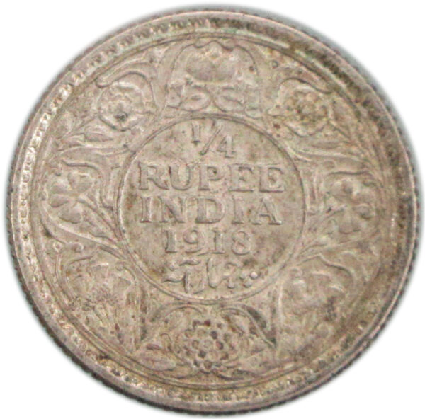 1918 1/4 Rupee King George V Calcutta Mint AUNC