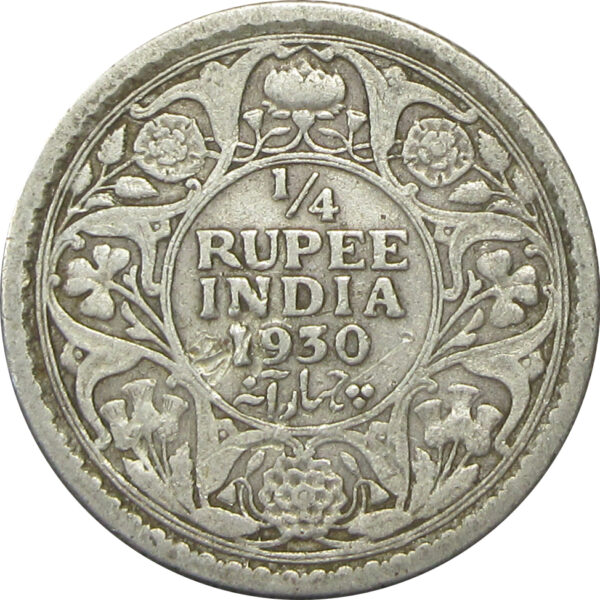 1930 1/4 Rupee King George V Calcutta Mint