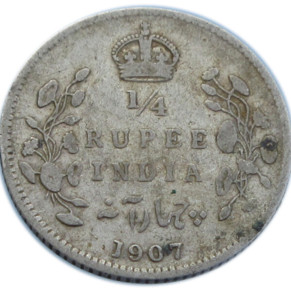 1907 1/4 Rupee King Edward VII Silver Coin