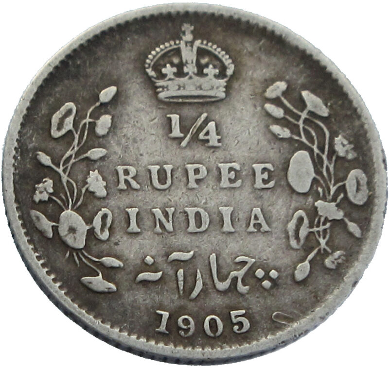 1905 1/4 Rupee King Edward VII Silver Coin