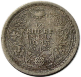 1943 Quarter Rupee King George VI Bombay Mint
