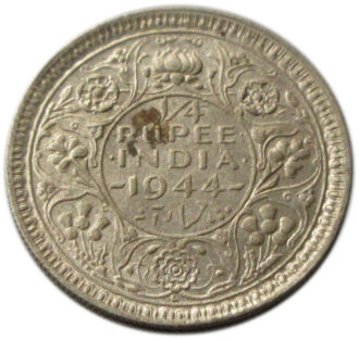 1944 Quarter Rupee King George VI Lahore Mint 'L' Raised