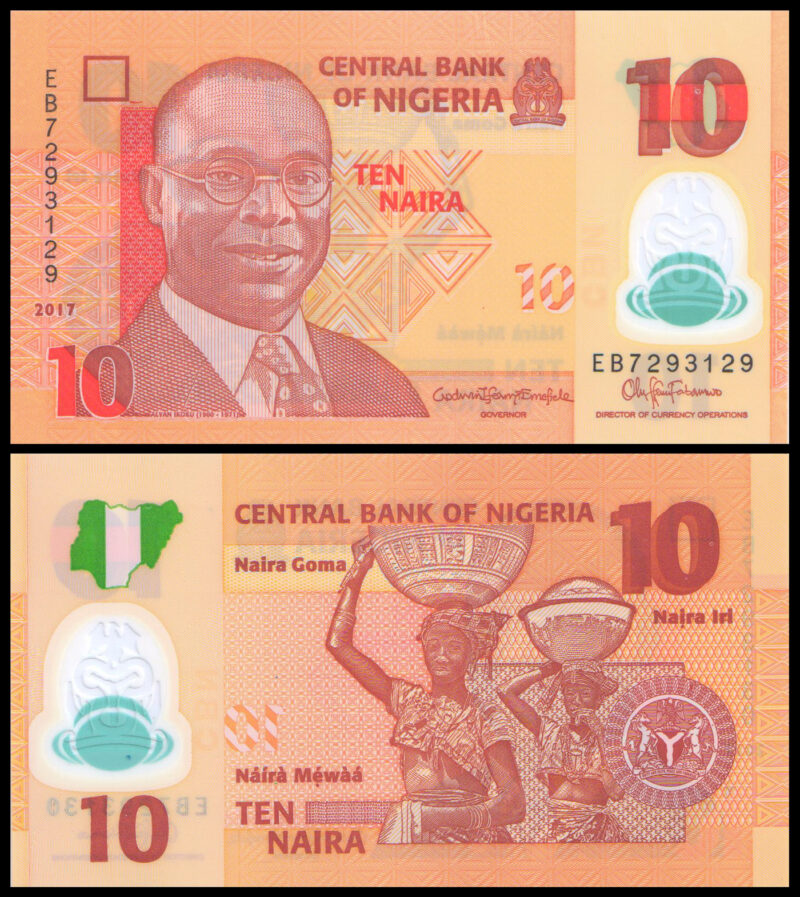 Nigeria 10 Naira Central Bank of Nigeria 2017 Polymer Banknote