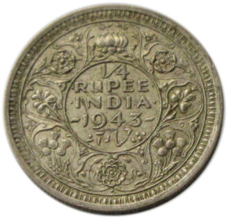 1943 Quarter Rupee King George VI Bombay Mint