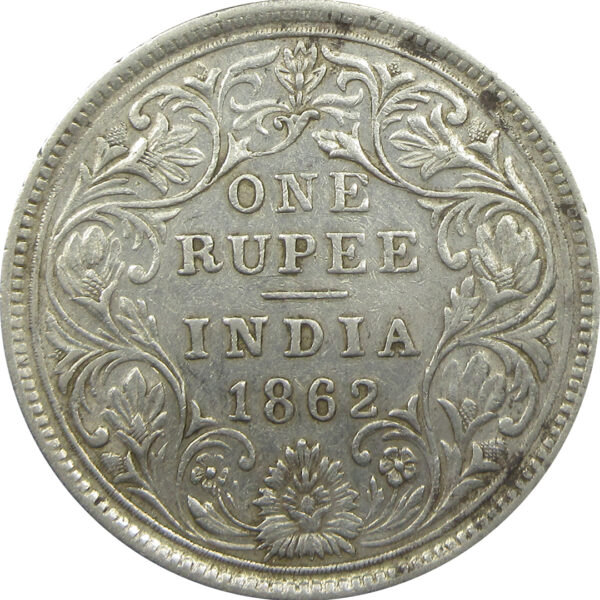 1862 One Rupee Queen Victoria Madras Mint Non-Dotted Series