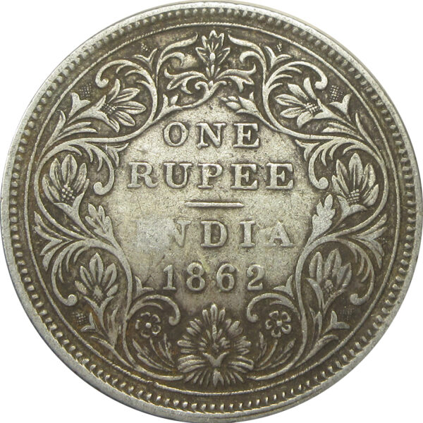 1862 One Rupee Queen Victoria Madras Mint Non-Dotted Series | Elongated pearls