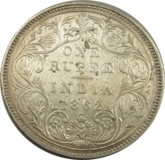 1862 1/2 Dots One Rupee Queen Victoria Bombay Mint | GK 357