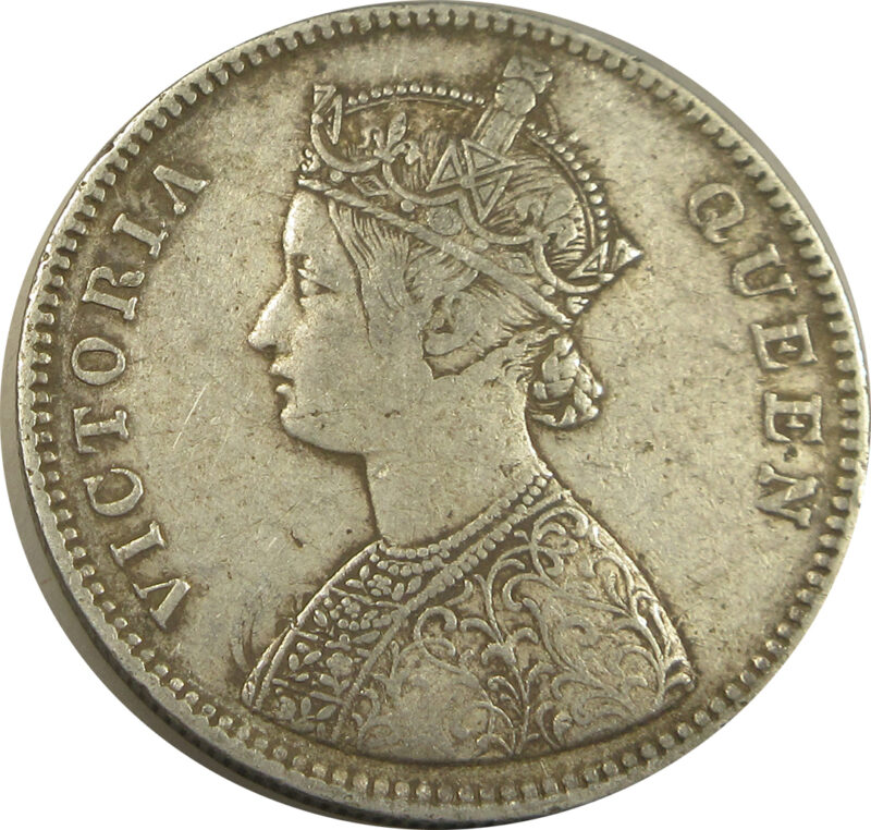 1862 4 Dots One Rupee Queen Victoria Bombay Mint GK 308 | Inverted V