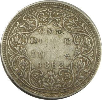 1862 4 Dots One Rupee Queen Victoria Bombay Mint GK 308 | Inverted V