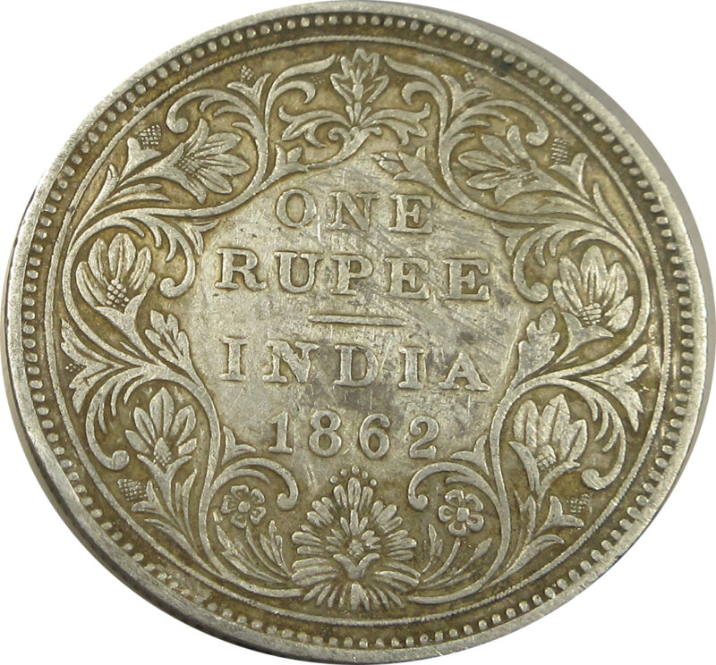 1862 5 Dots One Rupee Queen Victoria Bombay Mint GK 316 | Inverted V