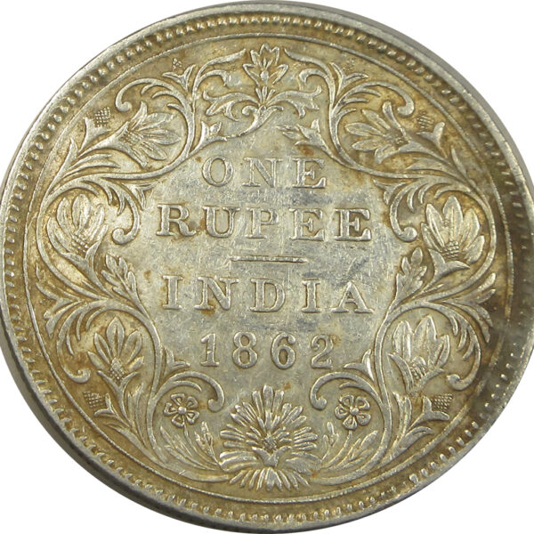 1862 One Rupee Queen Victoria Madras Mint Non-Dotted Series GK 270 | B1 Obverse