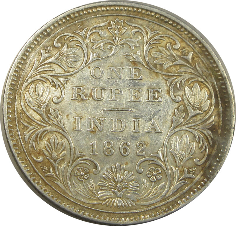 1862 One Rupee Queen Victoria Madras Mint Non-Dotted Series GK 270 | B1 Obverse