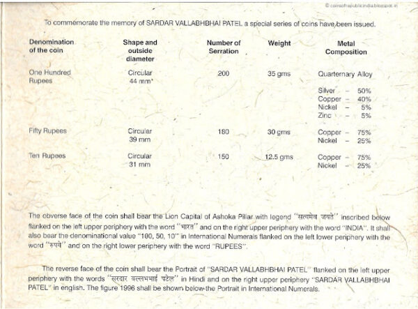 1996 - Sardar Vallabhbhai Patel - UNC Set - Image 5