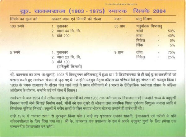 2004 - Bharat Ratna K Kamaraj UNC Set - Image 2