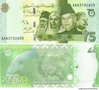 Pakistan 75 Rupees - State Bank of Pakistan 75 Years of Independence (1947-2022)