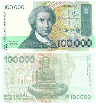 Croatia 100.000 Hrvatskih Dinara 1993