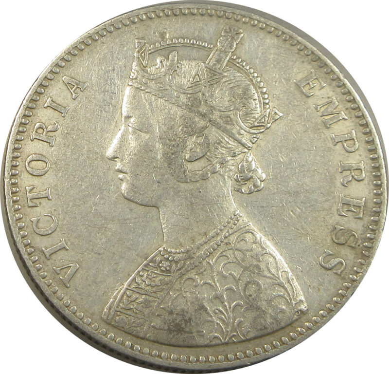 1885 Silver One Rupee Victoria Empress Bombay Mint Raised B GK 504