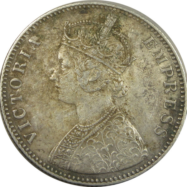 1885 Silver One Rupee Victoria Empress Bombay Mint Raised B GK 496