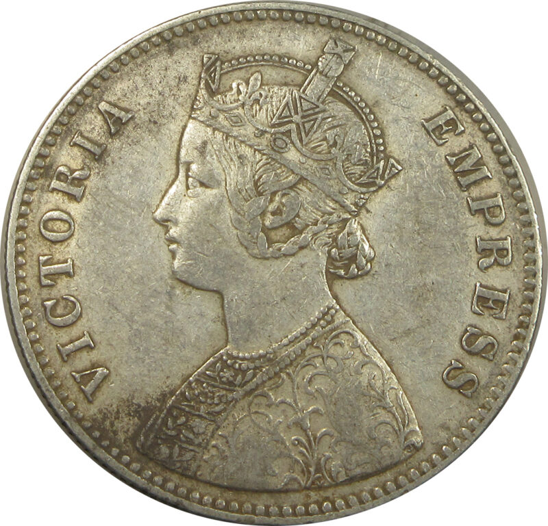 1885 Silver One Rupee Victoria Empress Calcutta Mint GK 519