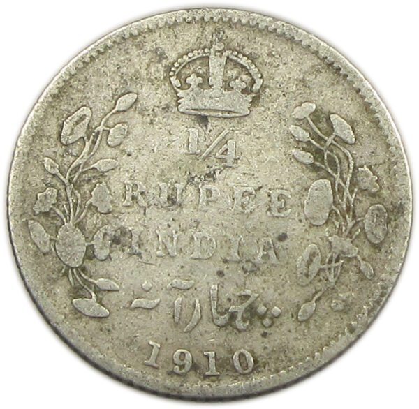 1910 1/4 Rupee King Edward VII Calcutta Mint