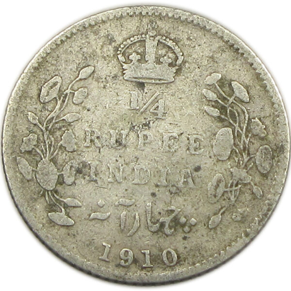 1910 1/4 Rupee King Edward VII Calcutta Mint