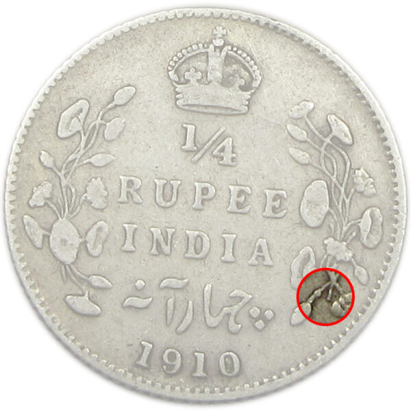 1910 1/4 Rupee King Edward VII Bombay Mint RARE GK 979