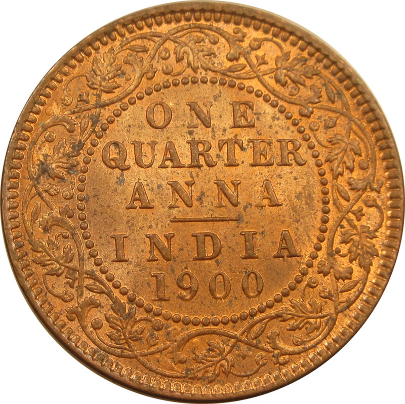1900 - One Quarter Anna - Victoria Empress Copper Coin | Calcutta Mint | RED BUNC