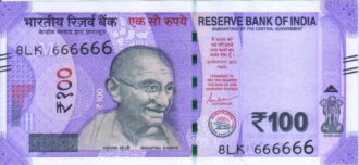 Rs 100 Fancy Solid Number Note 666666- Gem 💎 UNC